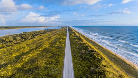 road and sea from above